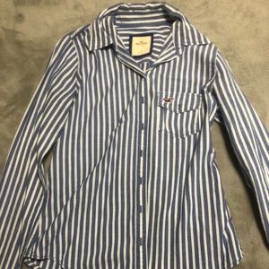 Blue and White Striped Hollister Button Up